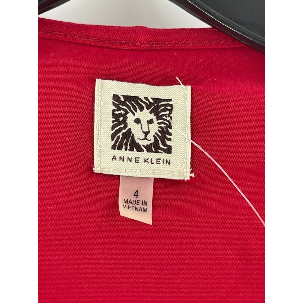 NWT Anne Klein Women's Long Sleeve Red V Neck Party Wrap Dress Size 4 - Picture 4 of 12